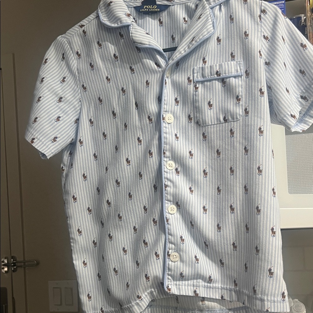 Polo by Ralph Lauren Kids White and Blue Patterned Shirt